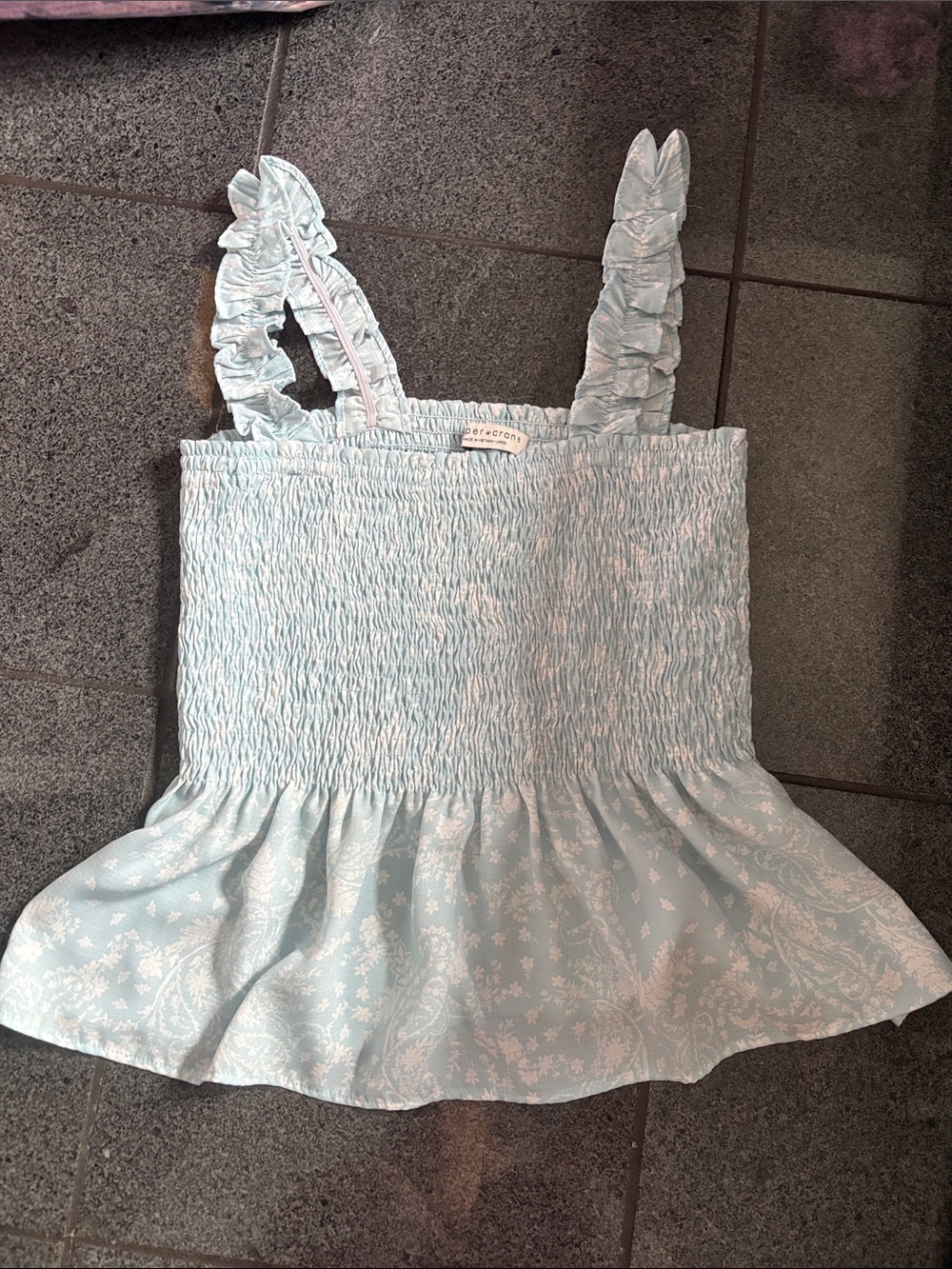 Paper Crane Light Blue Smocked Ruffle Strap Camisole